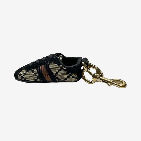 Gucci Mini Sneaker Key Ring Charm Canvas Leather Gold Hardware Made In Italy - Picture 4 of 8